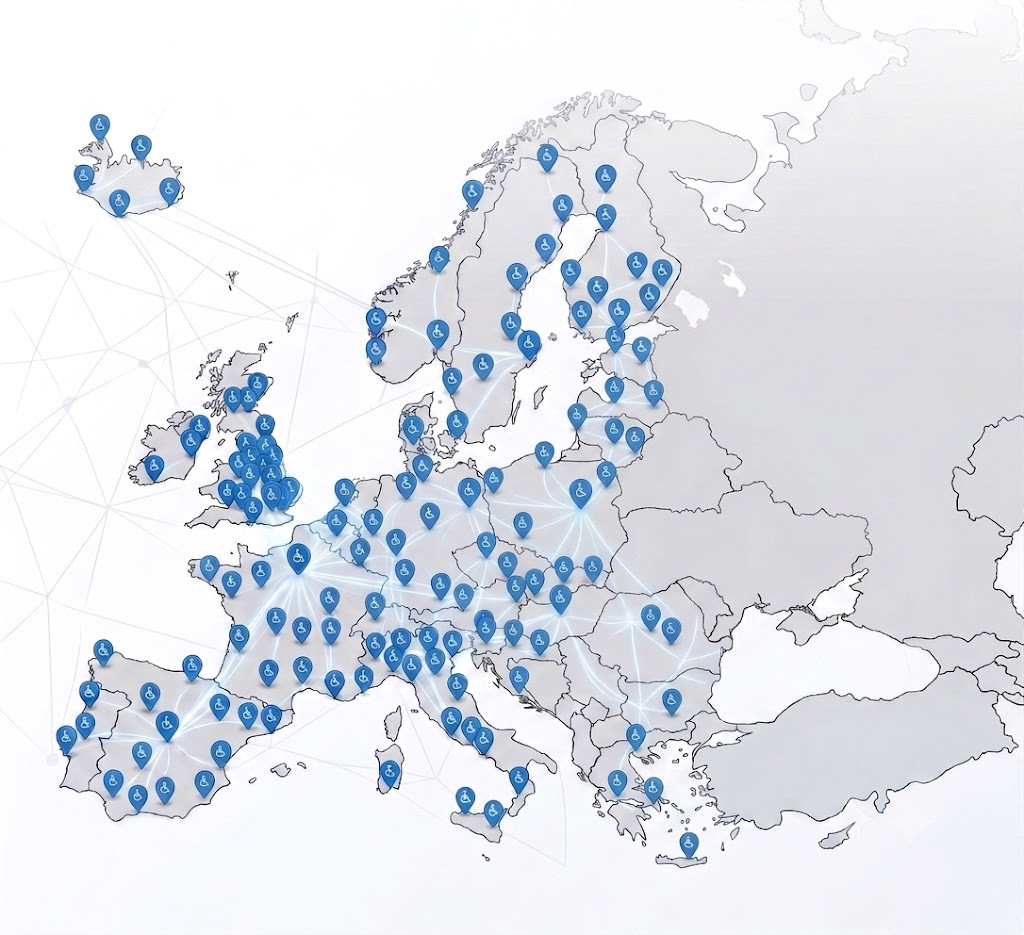 Map of Europe showing HandiPark coverage across 29 countries